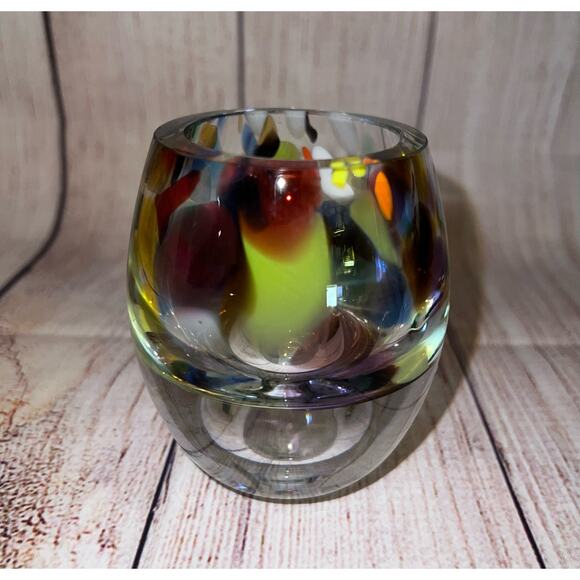 Confetti Hand Blown Candle Holder Votive Great Condition - Picture 4 of 12